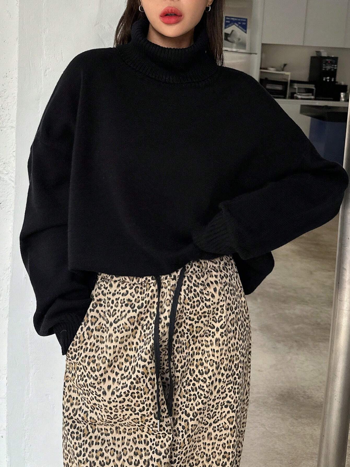 Buy SHEIN DAZY Women's Fall Casual High Neck Loose Black Sweater in Pakistan