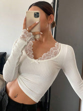 Buy SHEIN DAZY Women's Round Neck Lace Patchwork Slim Fit Long Sleeve T-Shirt in Pakistan