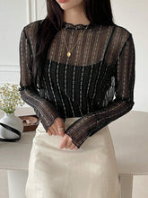 Buy SHEIN DAZY Women's Sheer Round Neck Casual Blouse, New Autumn Style Going Out Tops in Pakistan