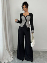 Buy SHEIN Elenzga 2pcs Women Elegant Color Block Cardigan & Wide Leg Pants Suit in Pakistan