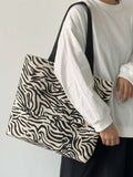 Buy SHEIN Fashionable Black Zebra Striped Zipper Closure Single Shoulder Tote Bag in Pakistan