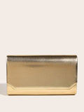 Buy SHEIN Fashionable Metal Gold Color Pu Leather Envelope Clutch Bag With Fine Cross Textured Design For Women, Come With Chain in Pakistan