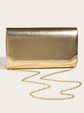 Buy SHEIN Fashionable Metal Gold Color Pu Leather Envelope Clutch Bag With Fine Cross Textured Design For Women, Come With Chain in Pakistan