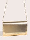 Buy SHEIN Fashionable Metal Gold Color Pu Leather Envelope Clutch Bag With Fine Cross Textured Design For Women, Come With Chain in Pakistan