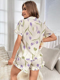Buy SHEIN Floral Print Ruffle Trim PJ Set / Pajama Set in Pakistan