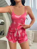 Buy SHEIN Heart Print Frill Trim PJ Set in Pakistan
