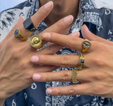 Buy Orb & Gravel Trendy Unisex Stainless Ringset - Gold in Pakistan