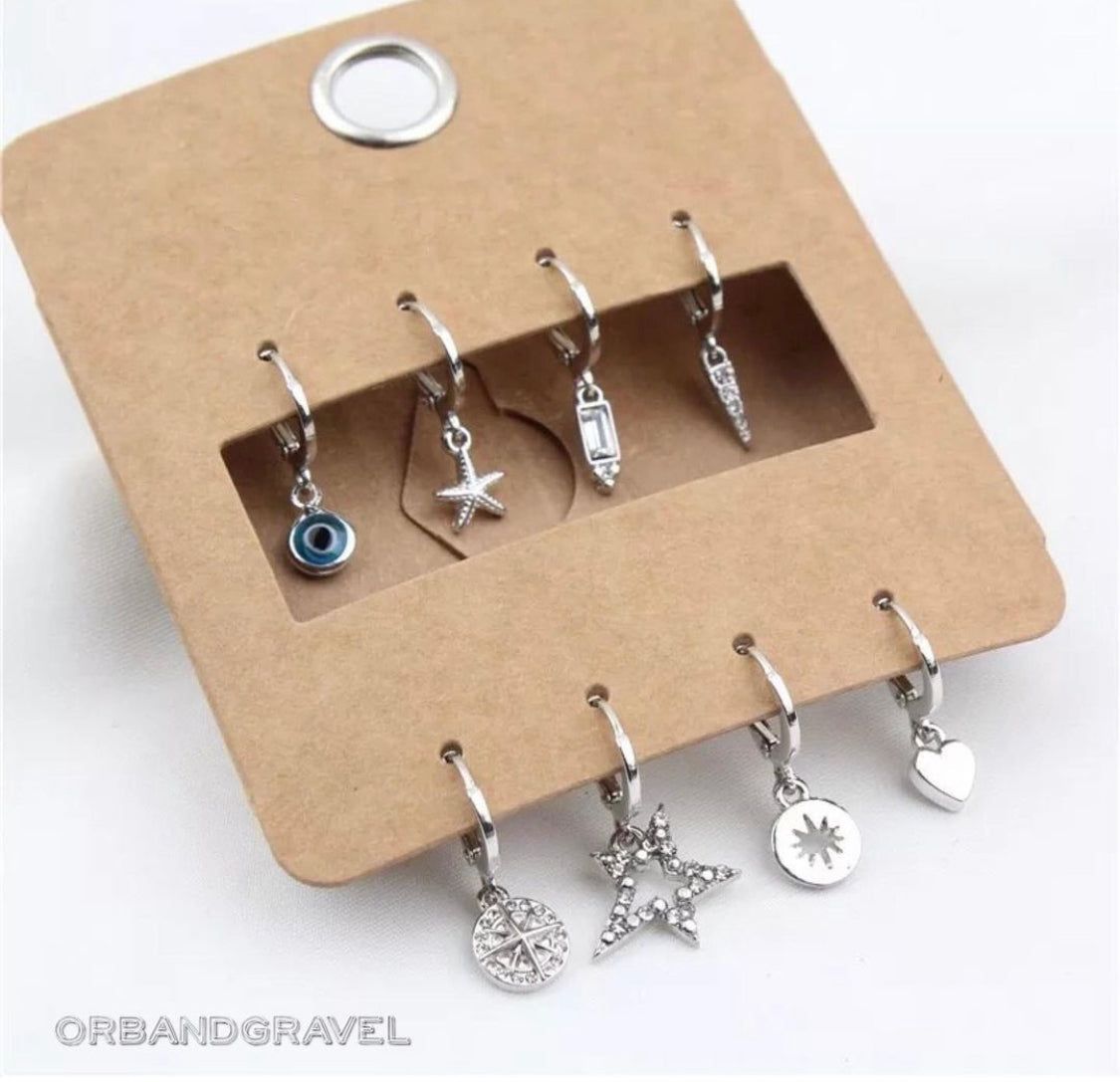 Buy Orb & Gravel Mix Silver Multipiercing Huggie Hoop Set in Pakistan