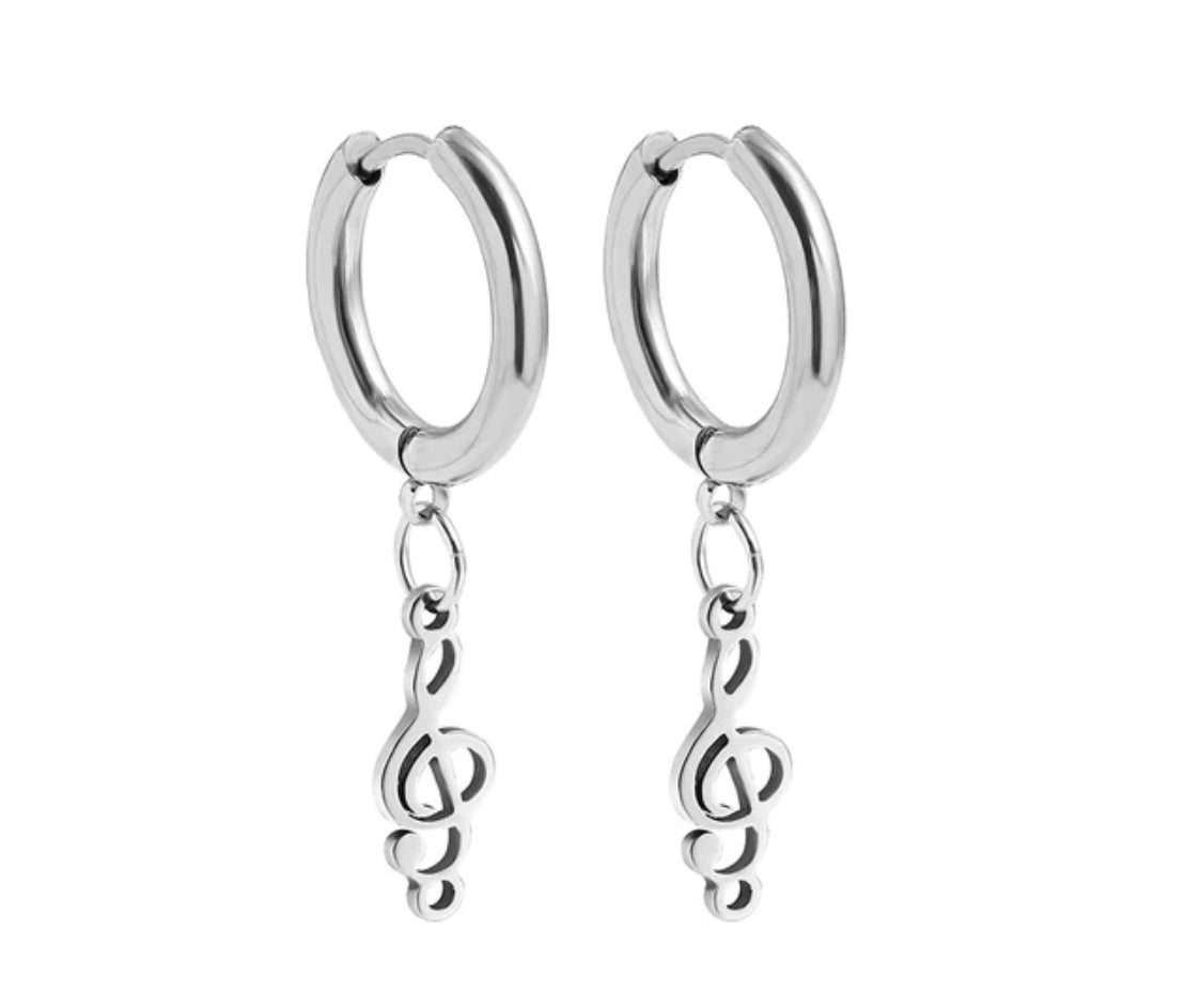 Buy Orb & Gravel Music Note Silver Huggie Hoop in Pakistan