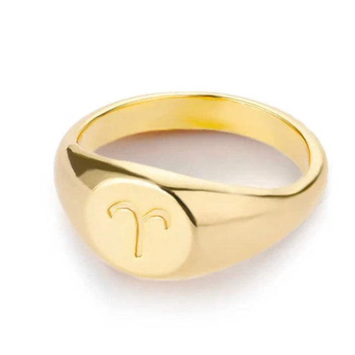 Buy Orb & Gravel Aries Engraved Gold Signet Ring in Pakistan