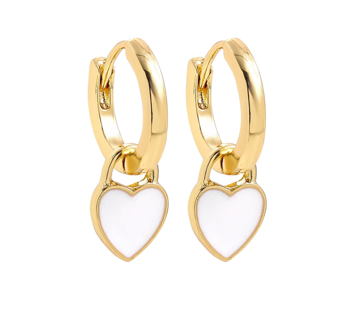 Buy Orb & Gravel Heart White Huggie Hoop Gold in Pakistan