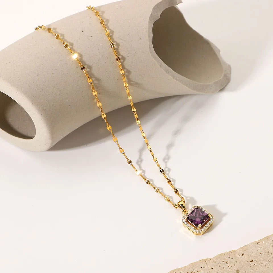 Buy Orb & Gravel 18k Gold Plated Sqaure Purple Gem Necklace in Pakistan
