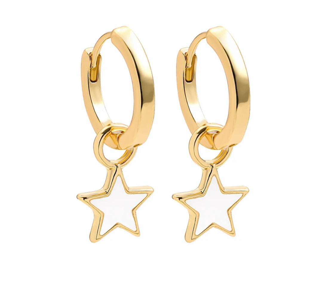 Buy Orb & Gravel Star White Huggie Hoop Gold in Pakistan