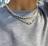 Buy Orb & Gravel Layered Pearls Chain Set Silver in Pakistan