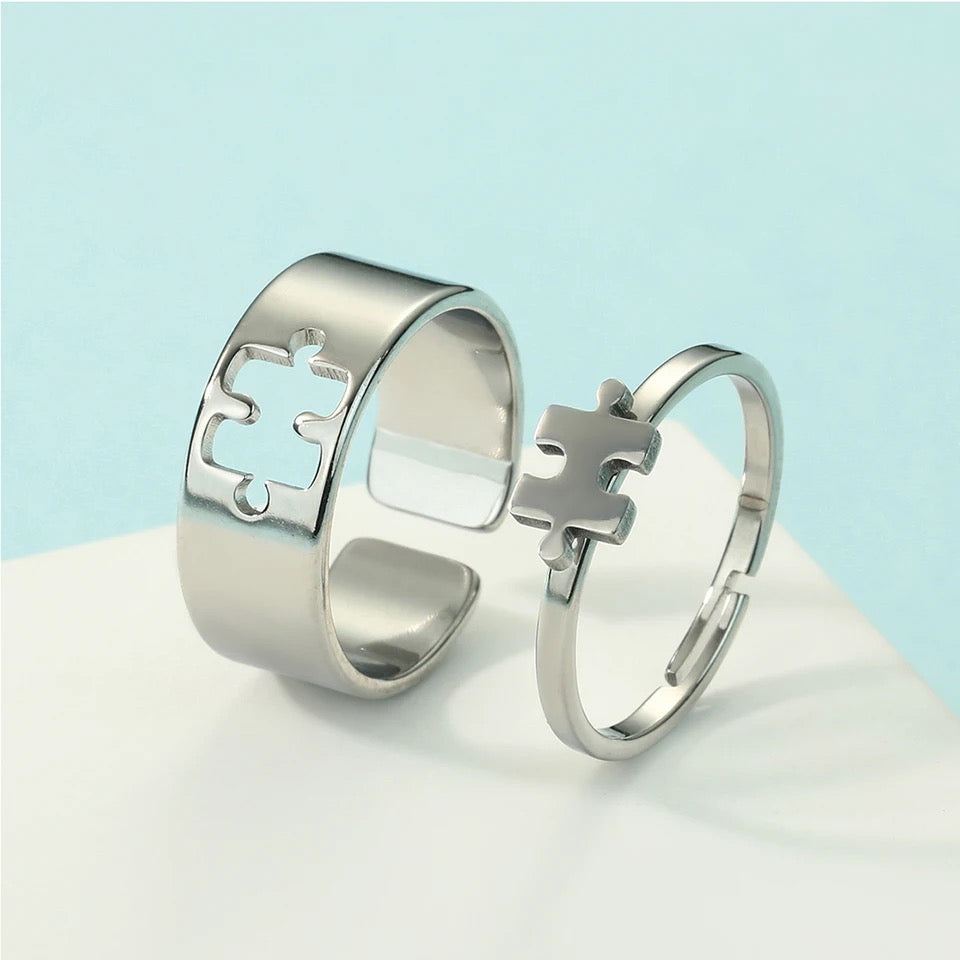 Buy Orb & Gravel Couple Puzzle Ring Set Silver in Pakistan