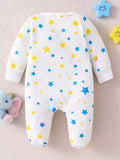 Buy SHEIN Infant & Toddler Boys' White Base Cute Blue Elephant Print Long Sleeve Footed Jumpsuit, Loungewear in Pakistan