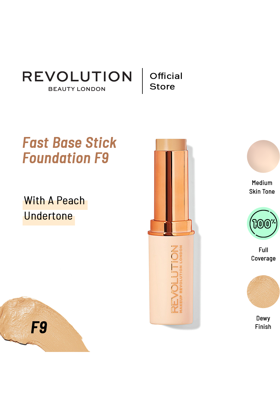 Buy Makeup Revolution Fast Base Stick Foundation F9 in Pakistan
