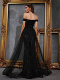 Buy SHEIN Off Shoulder Mesh Panel Sequin Prom Dress in Pakistan