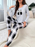 Buy SHEIN Panda Embroidery Tee & Plaid Print Pants PJ Set in Pakistan