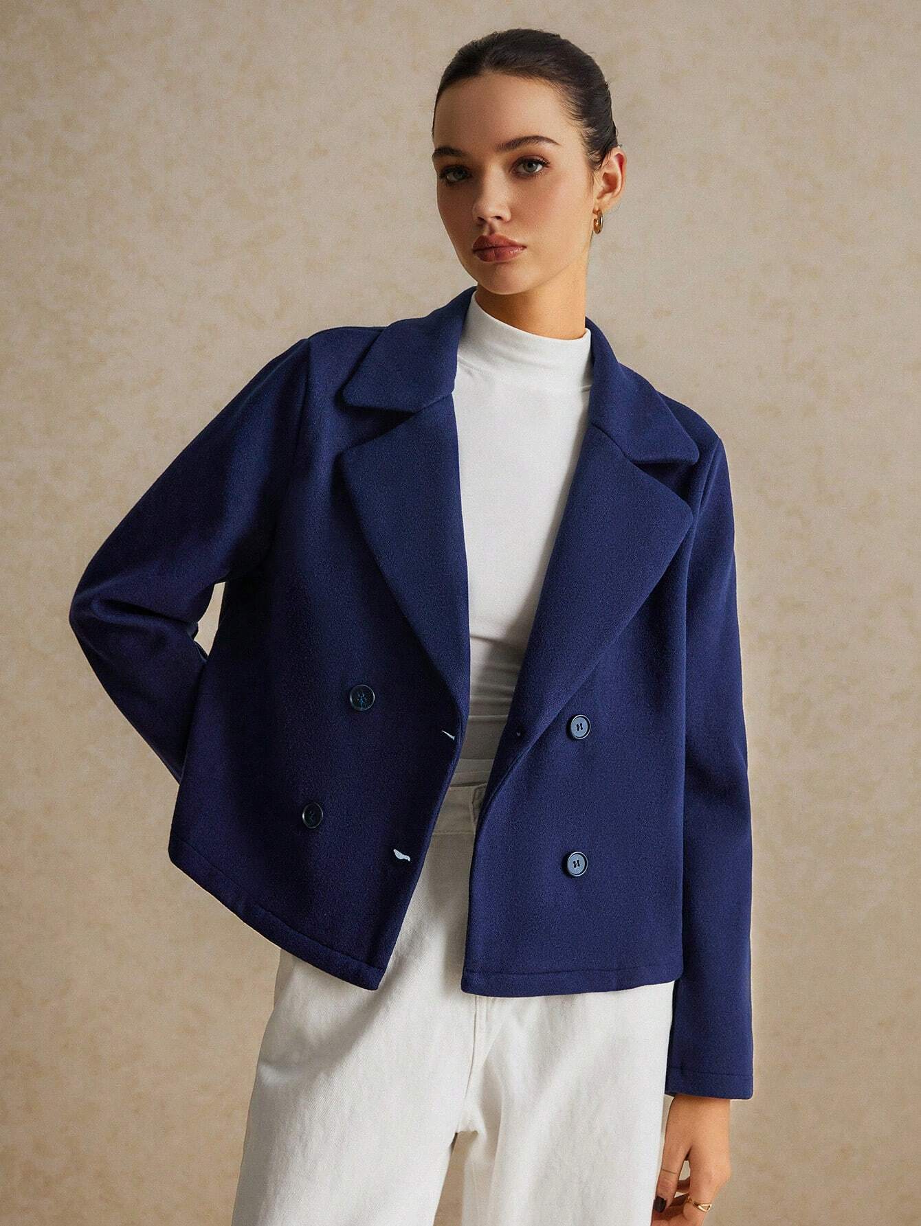 Buy SHEIN Poéselle Lapel Neck Double Breasted Blazer in Pakistan