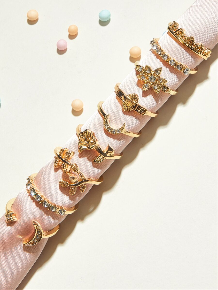 Buy SHEIN ROMWE 9pcs Rhinestone Decor Moon Rings in Pakistan