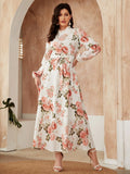 Buy Shein Ruffle Neck Floral Print Belted A-line Dress in Pakistan