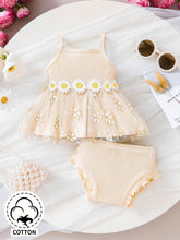 Buy SHEIN 2pcs/Set Baby Girls' Vintage & Elegant & Cute & Interesting Daisy Embroidered Woven Strap Tank Top And Shorts Outfits For Spring And Summer Outdoor Activity in Pakistan