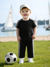 Buy SHEIN 2pcs Set Baby Boys/Girls Casual Cute Graphic Oversized Crew Neck Knit Sweater Top And Striped Drawstring Waist Knit Pants Outfit in Pakistan