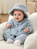 Buy SHEIN 3pcs/Set Newborn Baby Boys/Girls Blue Autumn/Winter Soft Coral Fleece Long Sleeve Hoodie, Pants & Hat, Cute Bear & Rabbit Print, Cozy & Warm, For Indoor & Outdoor in Pakistan
