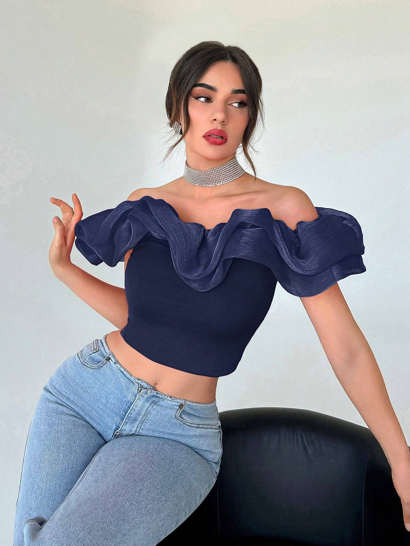 Buy SHEIN Aloruh Women's Exaggerated Off Shoulder Cropped Top in Pakistan