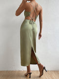 Buy SHEIN BAE Draped Detail Crisscross Backless Split Hem Cut Out Waist Cami Dress in Pakistan
