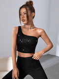 Buy SHEIN BAE One Shoulder Sequin Crop Top in Pakistan