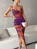 Buy SHEIN BAE Tie Dye Draped Collar Split Thigh Cami Dress in Pakistan