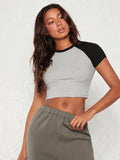 Buy SHEIN BASICS Colorblock Raglan Sleeve Crop Tee in Pakistan
