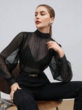 Buy SHEIN BIZwear Women Black Solid Color Blouse With Ruched in Pakistan