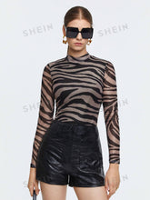 Buy SHEIN BIZwear Zebra Striped Mock Neck Tee in Pakistan