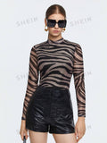 Buy SHEIN BIZwear Zebra Striped Mock Neck Tee in Pakistan