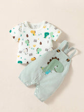 Buy SHEIN Baby Boy Cartoon Dinosaur Print Tee & Striped Overall Romper in Pakistan