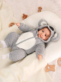 Buy SHEIN Baby Boy Colorblock 3D Ear Design Hooded Plush Sleep Jumpsuit in Pakistan
