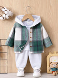 Buy SHEIN Baby Boy Plaid Print Hooded Shirt & Pants Without Tee, For Christmas in Pakistan