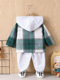 Buy SHEIN Baby Boy Plaid Print Hooded Shirt & Pants Without Tee, For Christmas in Pakistan