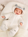 Buy SHEIN Baby Boys Cartoon Embroidery 3D Ears Design Hooded Teddy Sleep Jumpsuit in Pakistan