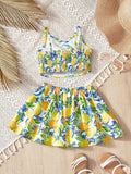 Buy SHEIN Baby Girl Lemon Print Sleeveless Crop Top And Mini Skirt Set, Summer Vacation in Pakistan