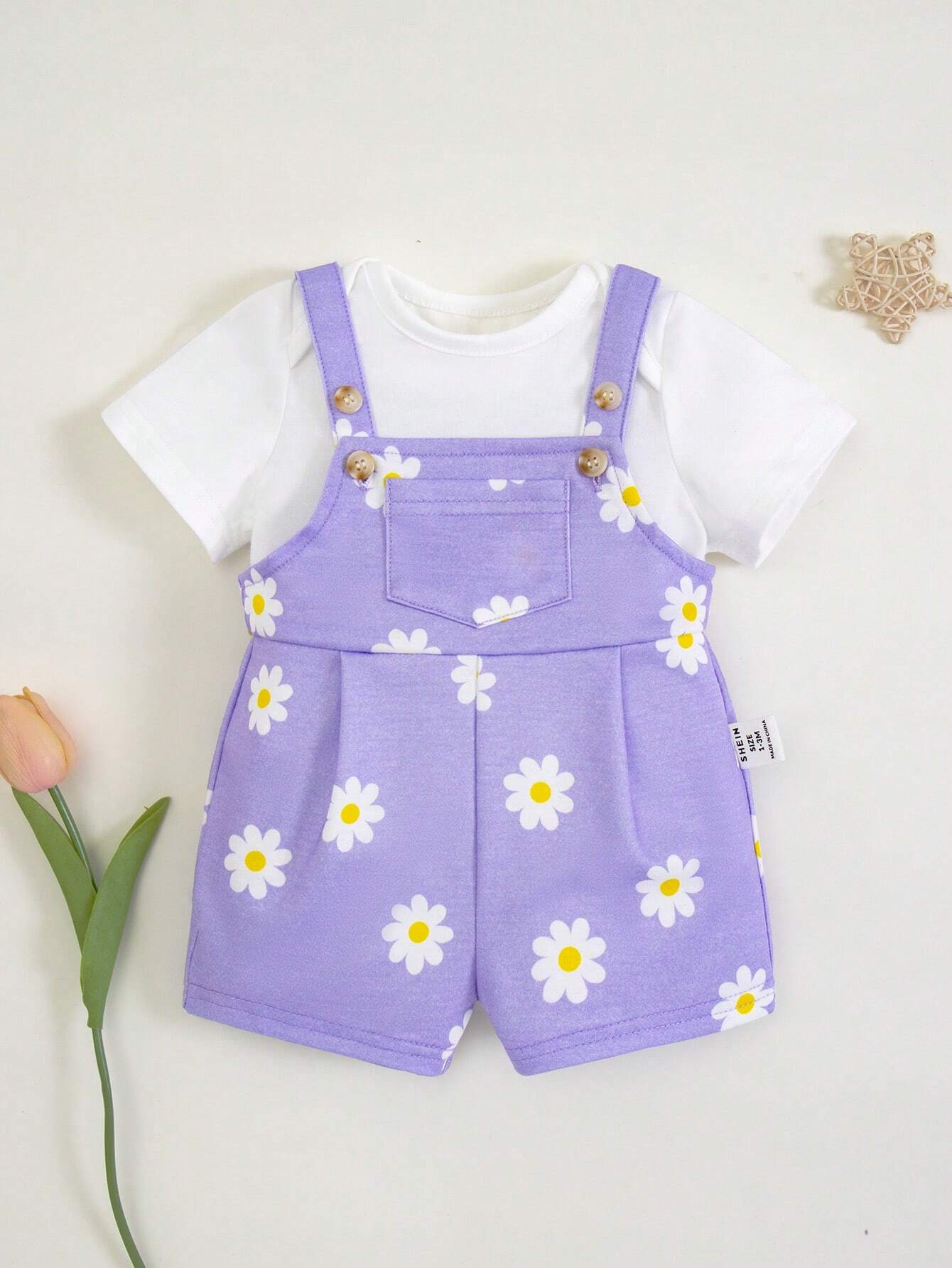 Buy SHEIN Baby Girl Newborn Floral Pattern Overall Shorts in Pakistan