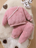 Buy SHEIN Baby Girl Newborn Heart Embroidery Teddy Pullover & Pants & Bag in Pakistan
