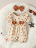 Buy SHEIN Baby Girl Newborn Heart Print Ruffle Trim Bow Front Romper & Accessory Headband in Pakistan