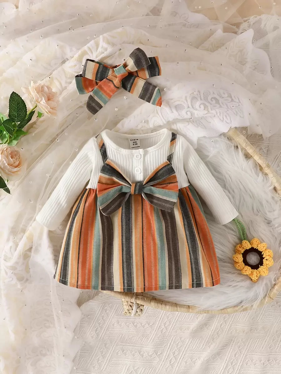Buy SHEIN Baby Girl Newborn Plaid Bow Front 2 In 1 Dress With Headband in Pakistan