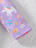 Buy SHEIN Baby Girl Purple Cute Printed Unicorn Rainbow Heart And Flower Pattern Long Sleeve Long Pants Casual Home Wear 2pcs/Set in Pakistan