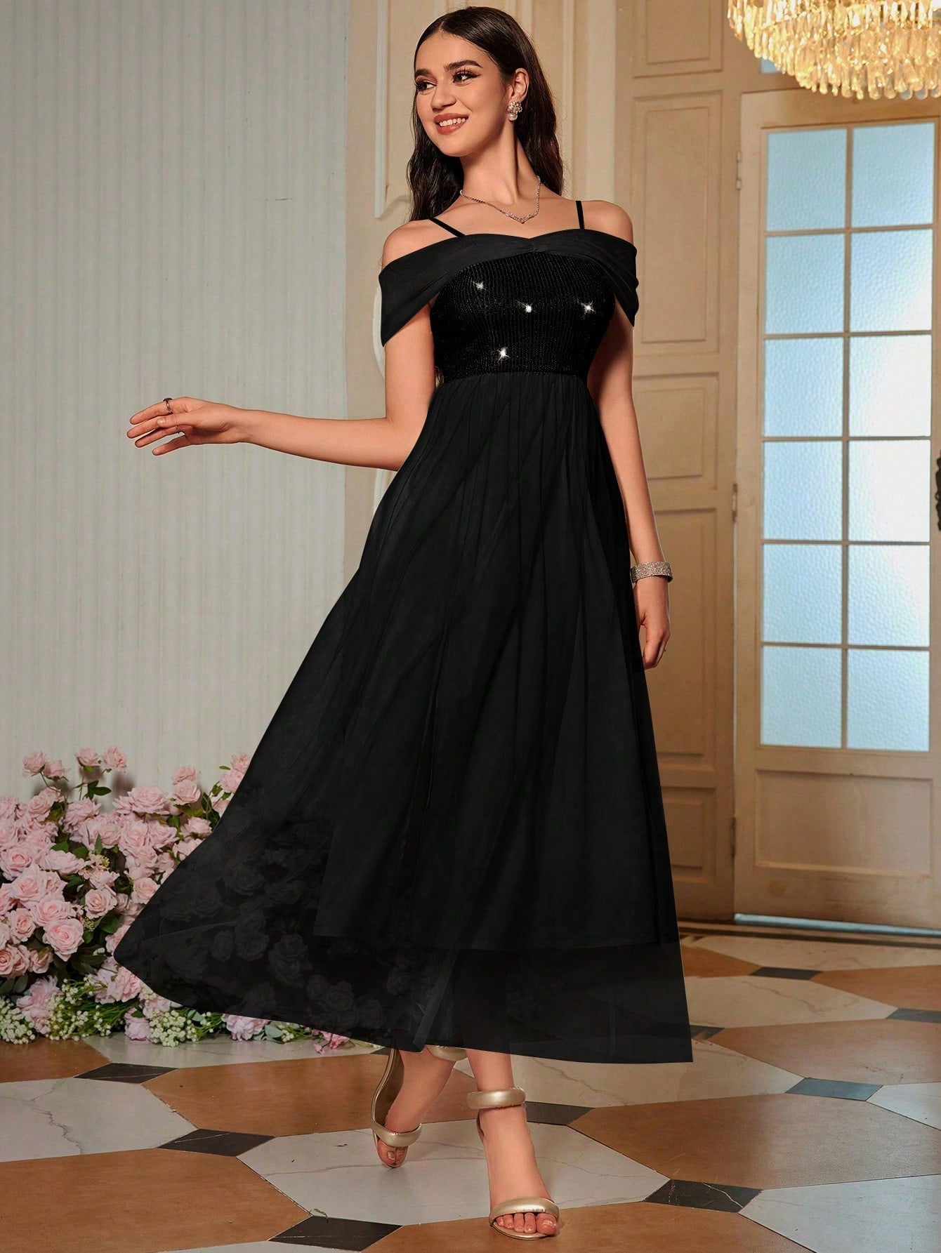 Buy SHEIN Belle Off-the-shoulder Neckline Sequined A-line Bridesmaid Dress in Pakistan