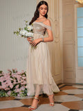 Buy SHEIN Belle Off Shoulder Contrast Sequin Mesh Bridesmaid Dress in Pakistan